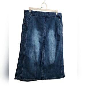 christopher and banks denim midi stretchy skirt size 12 Petite